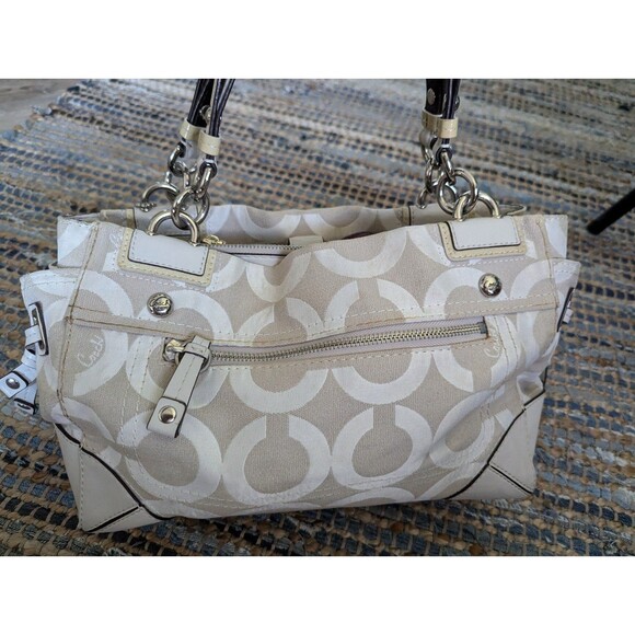 Coach Op Art Peyton Carryall Satchel Bag Tote 14515 Purse Handbag Cream Beige Ja - Picture 12 of 12